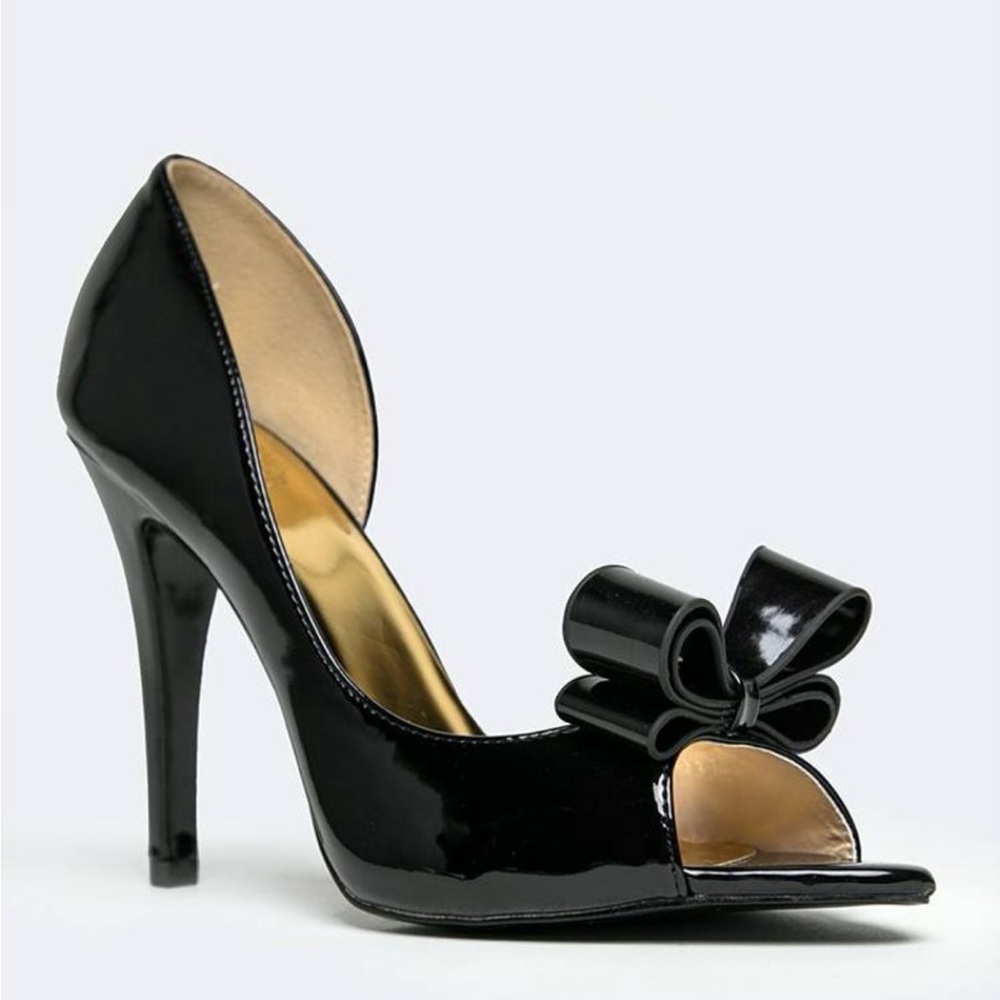 Cape Robbin Black Peep-Toe Heels with Bow